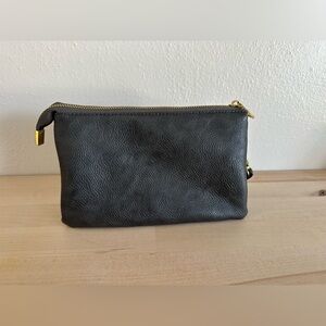 Black Leather Clutch with Gold Zipper